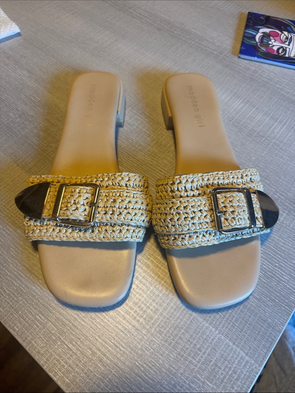 Madden Girl Tan Braided Buckle Slide Sandals